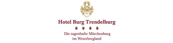 Weißes Logo mit roter Schrift des Hotel Burg Trendelburg